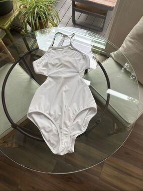 White One-Piece Swimsuit with Halter Neck